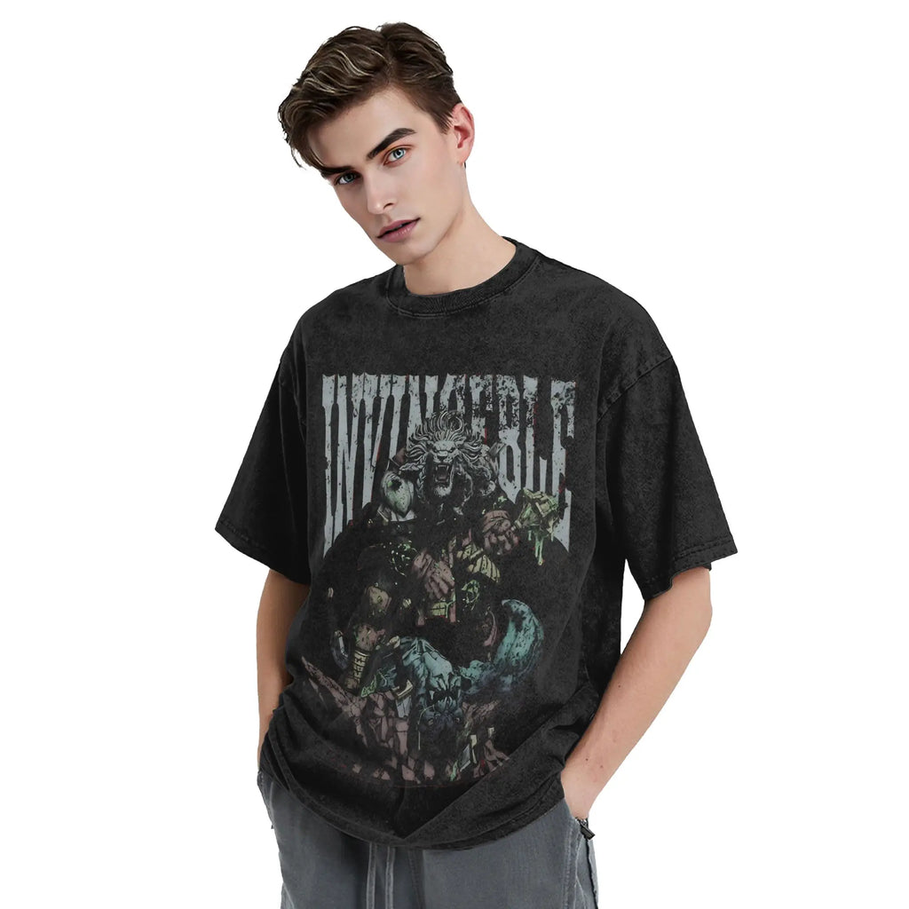 Battle Beast Invincible Comic T Shirt Hip Hop Washed Cotton Oversize T-Shirts Vintage Men Women Streetwear Printed Tee Shirt
