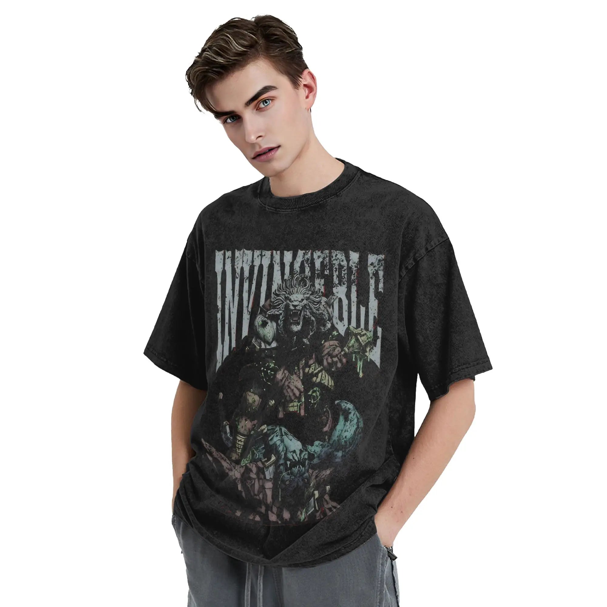 Battle Beast Invincible Comic T Shirt Hip Hop Washed Cotton Oversize T-Shirts Vintage Men Women Streetwear Printed Tee Shirt