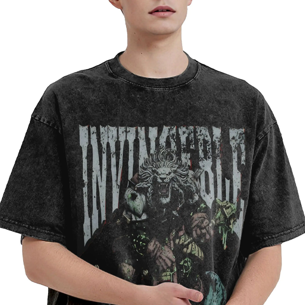 Battle Beast Invincible Comic T Shirt Hip Hop Washed Cotton Oversize T-Shirts Vintage Men Women Streetwear Printed Tee Shirt