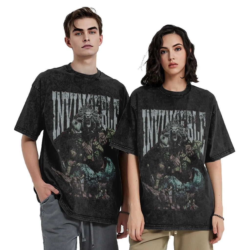 Battle Beast Invincible Comic T Shirt Hip Hop Washed Cotton Oversize T-Shirts Vintage Men Women Streetwear Printed Tee Shirt